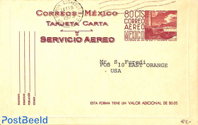 Airmail cardletter 80c to USA